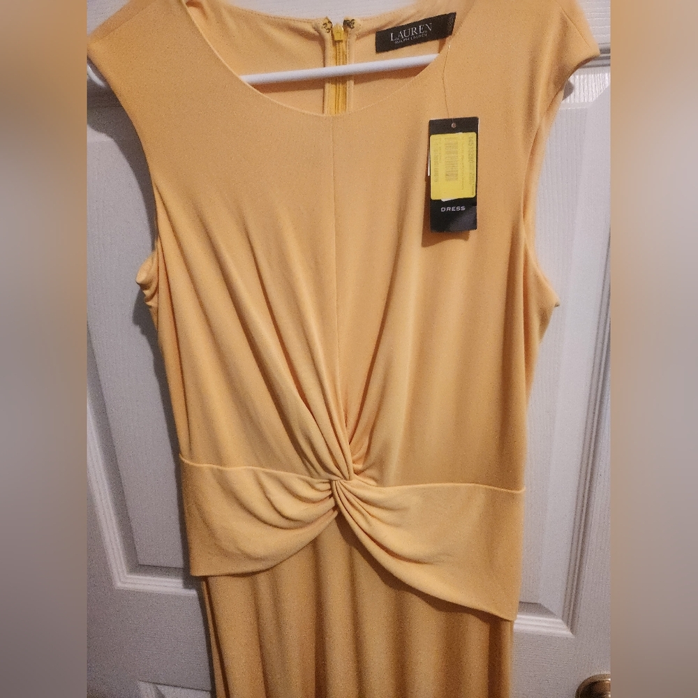 Ralph Lauren Twist Tie Front Yellow Midi Dress, NWT
